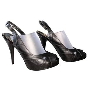 Steve Madden Black Leather Peep Toe Slingback Stiletto Heels 8